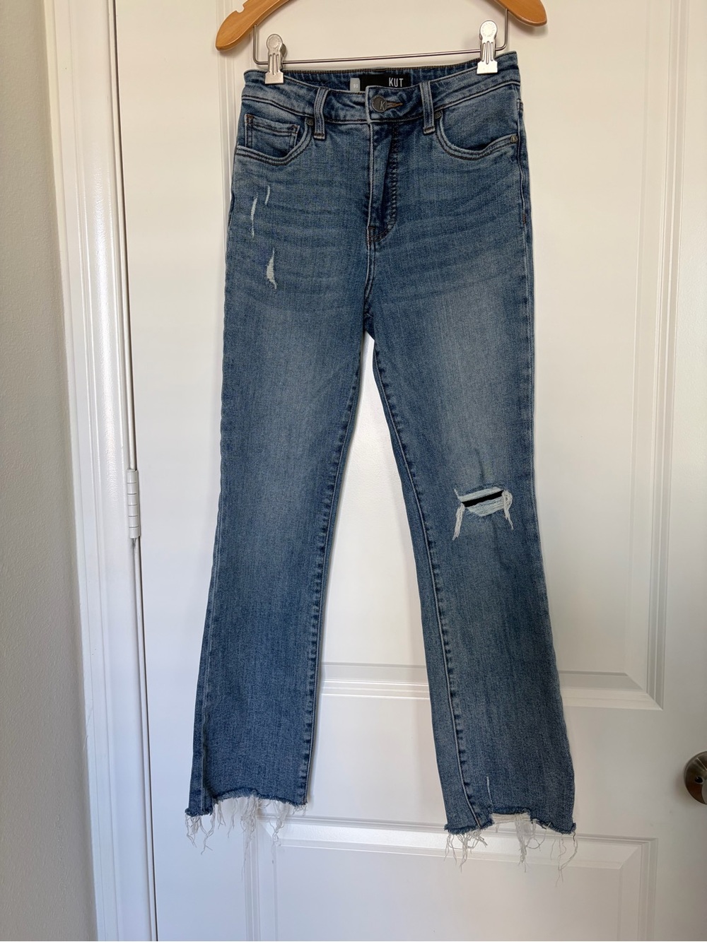 Kut from the Kloth Medium Blue Flared Distressed Jeans